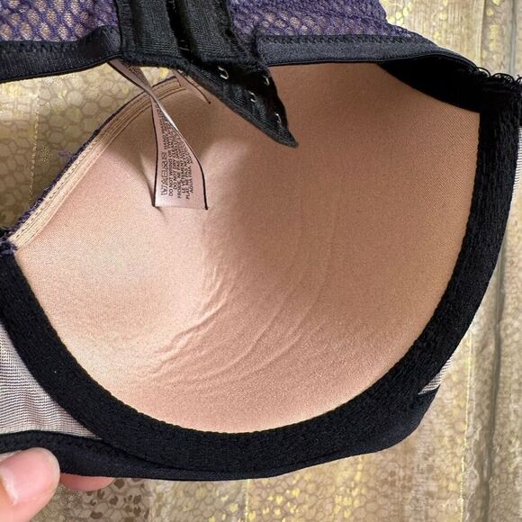 Victorias Secret Purple Black Lace Lined Demi Dream Angels Bra 34D - Picture 8 of 9